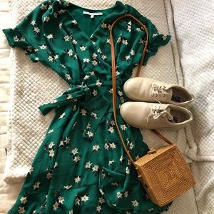 Green Floral Wrap Dress